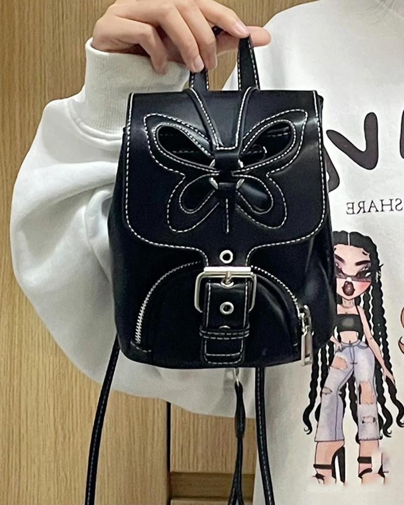 

Hollow Butterfly Flap Buckled Backpack, Black
