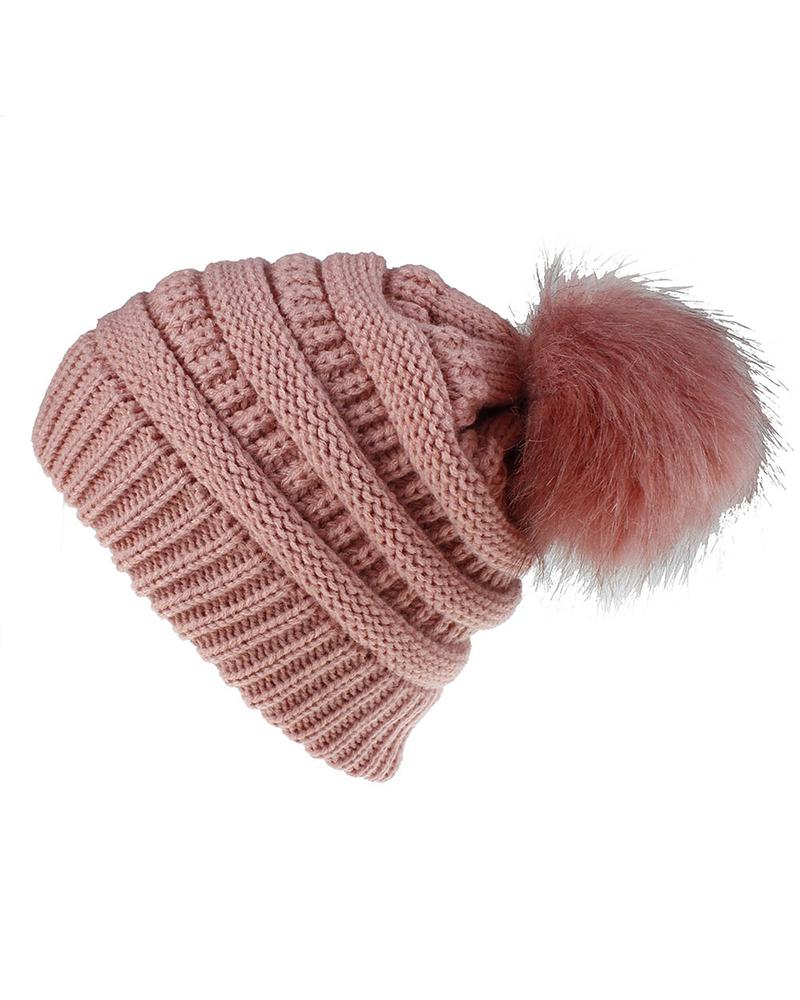 

Winter Thermal Knit Bennie Hat With Pom Pom, Pink