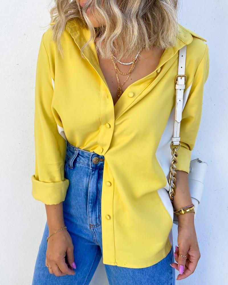 

Button Front Long Sleeve Casual Shirt, Yellow