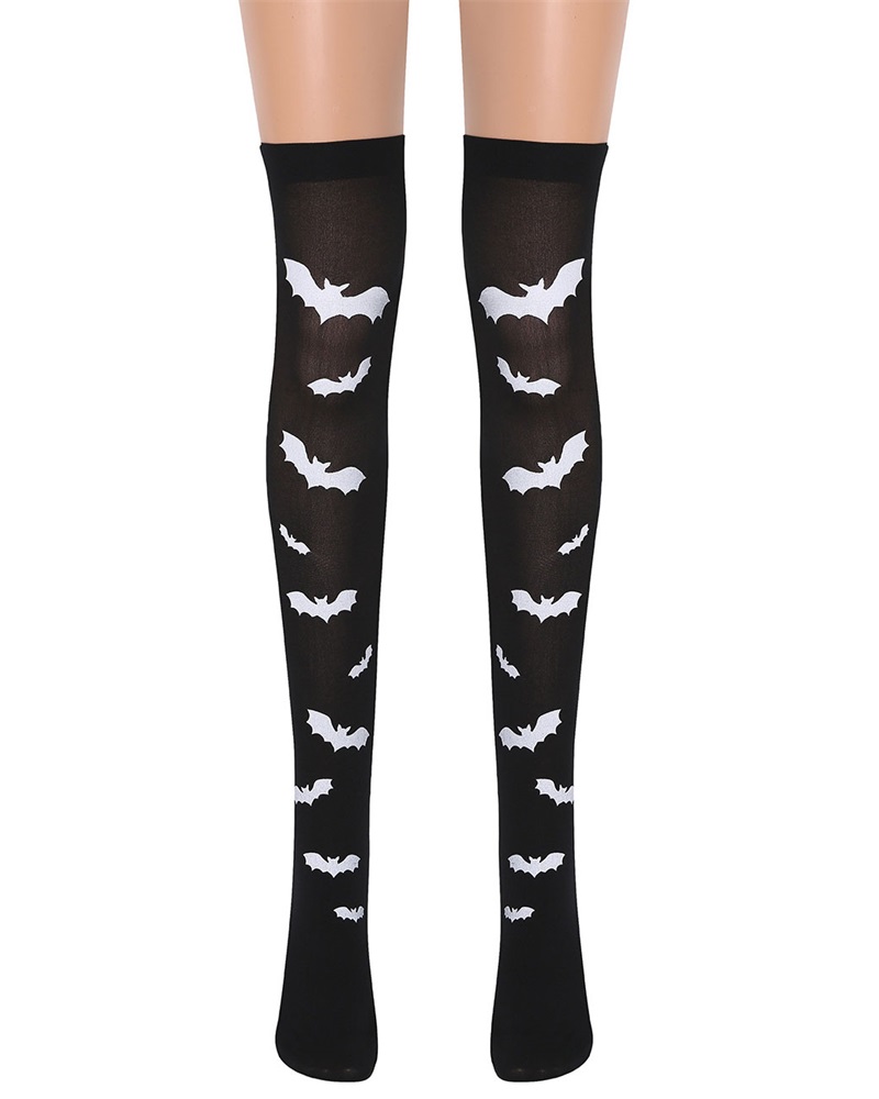 

Halloween Stockings Bat Print Thigh High Stockings Over Knee Long Socks Cosplay Party Stage Decorations, Black