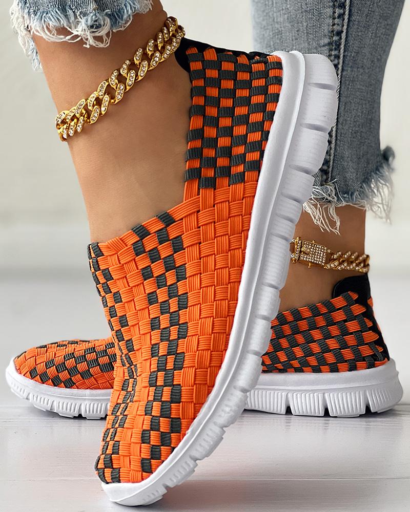 

Plaid Braided Slip-on Sneakers, Orange