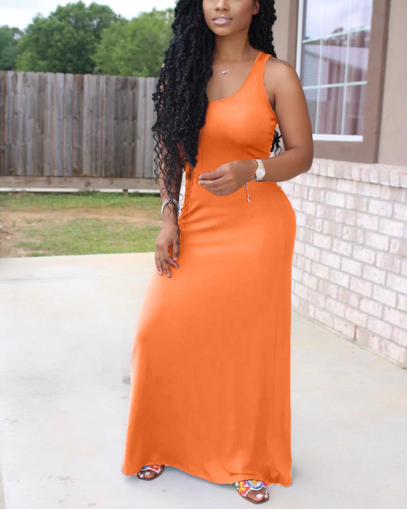 

U-Neck Sleeveless Maxi Dress, Orange