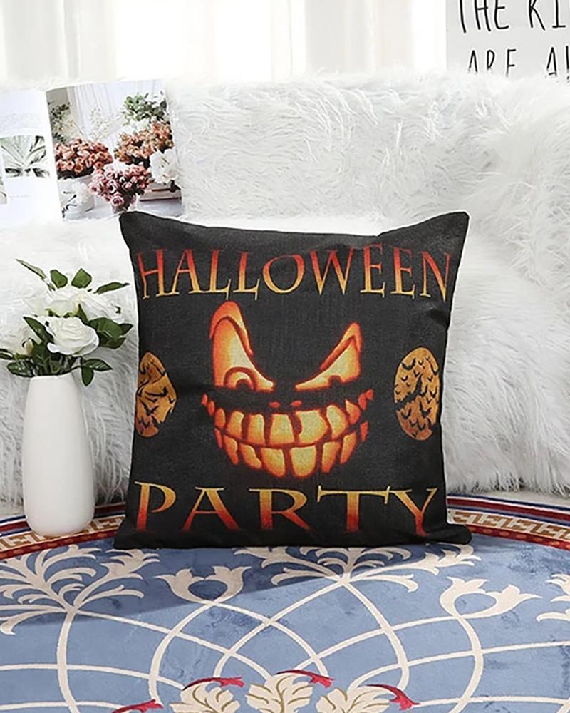 

Halloween Pumpkin Letter Print Cushion Cover Without Filler, Style1