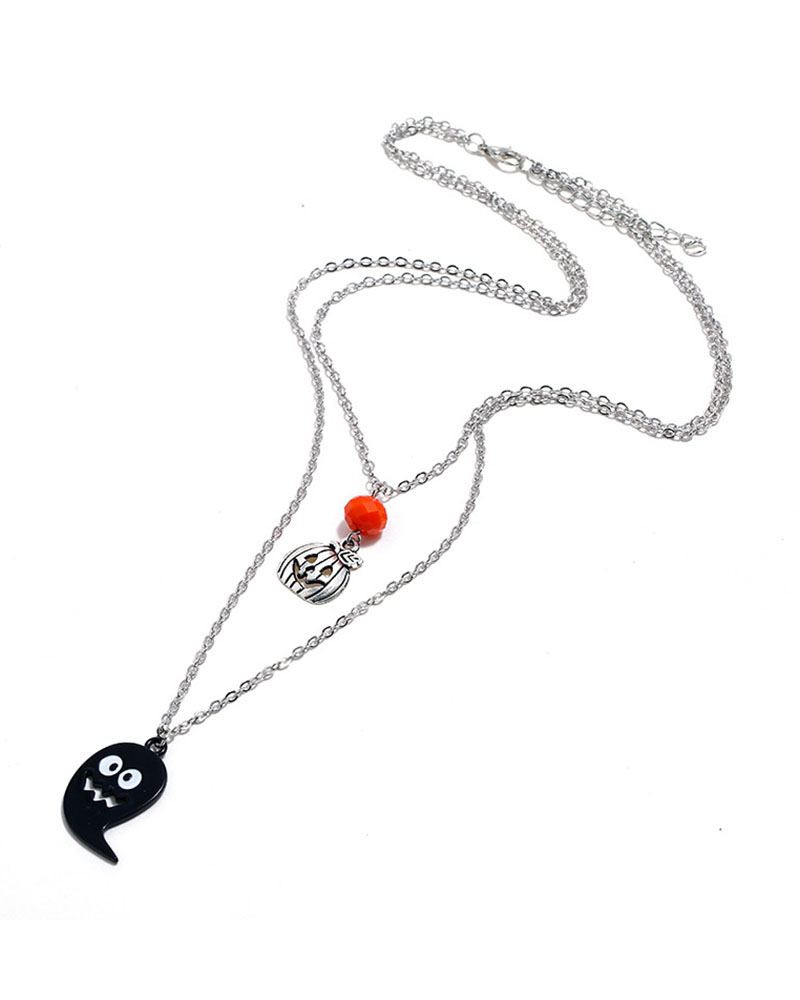 

Halloween Pumpkin & Ghost Pendant Layered Necklace, Black