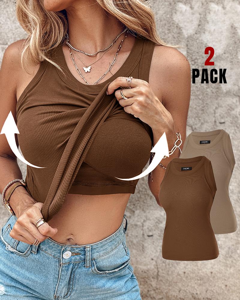 

Pack de 2 tops sin mangas de canalé con cuello redondo y copas de sujetador, Style5