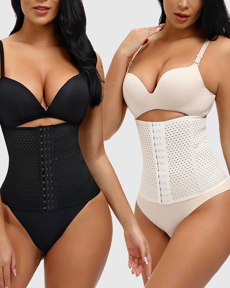 

Body Shaping Control Hook Front Hollow Out Waist Trainer Corset Shapewear, Apricot