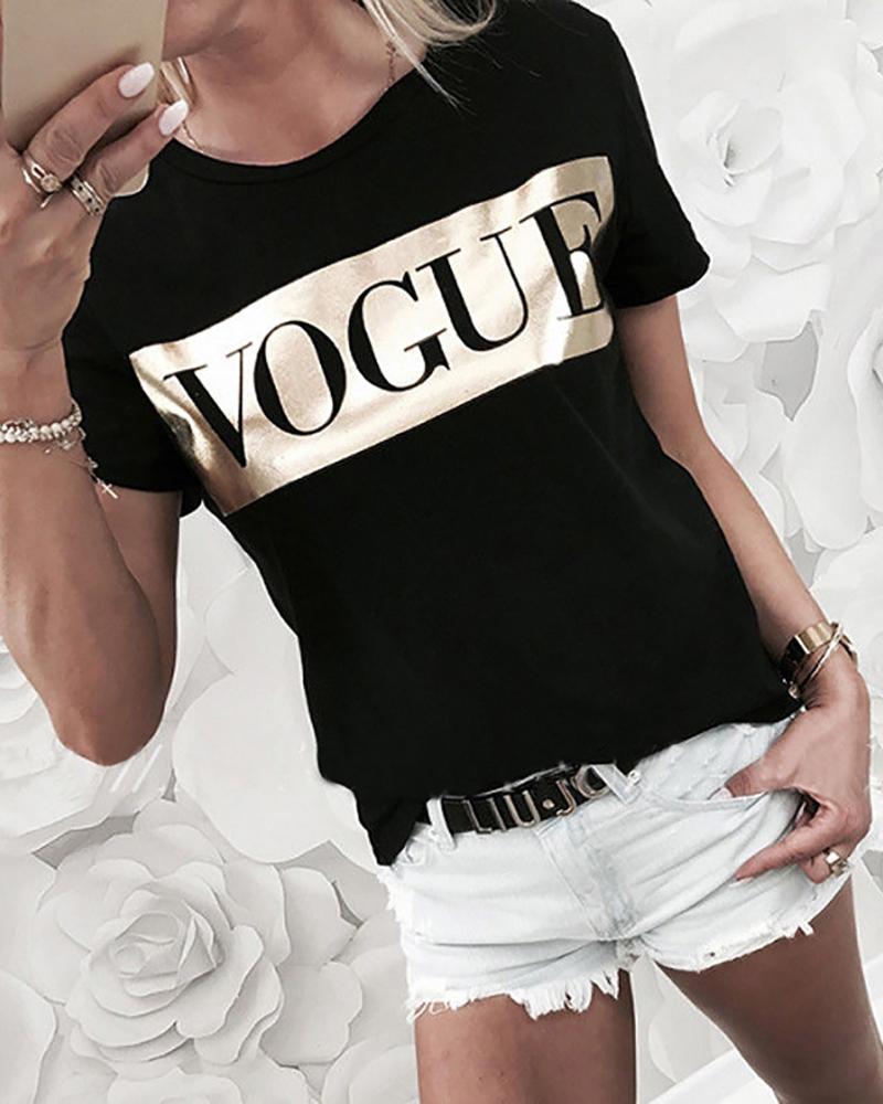 

Short Sleeve Letter Print Top, Gold