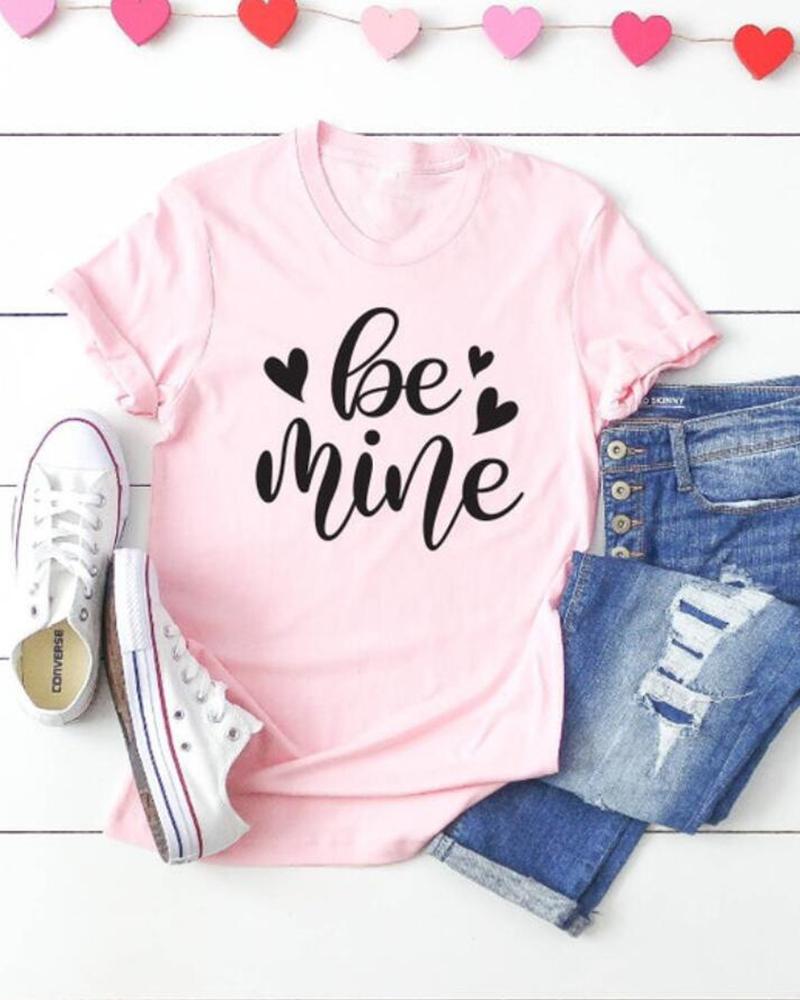

Valentines Day Letter Heart Print T-shirt, Pink