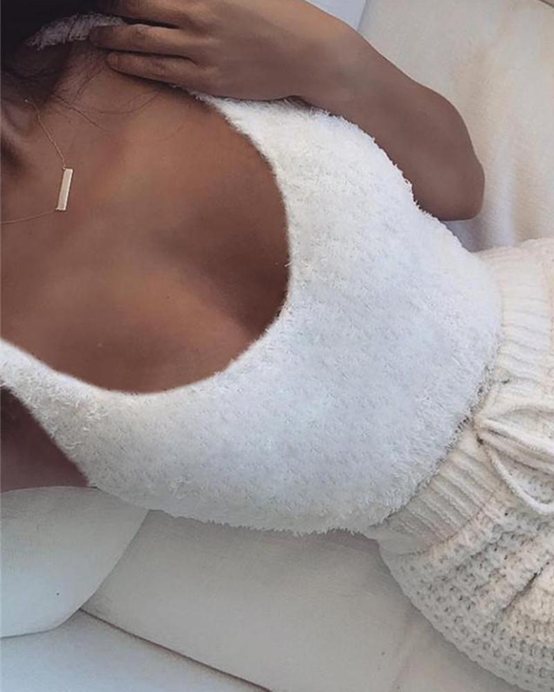 

Solid Color Sweater Tank Top, White
