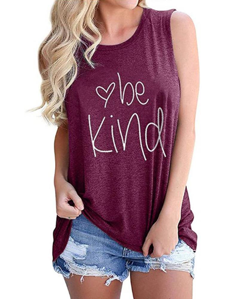 

Women' Retro Letter Print Sleeveless Vintage T-Shirt, Purple