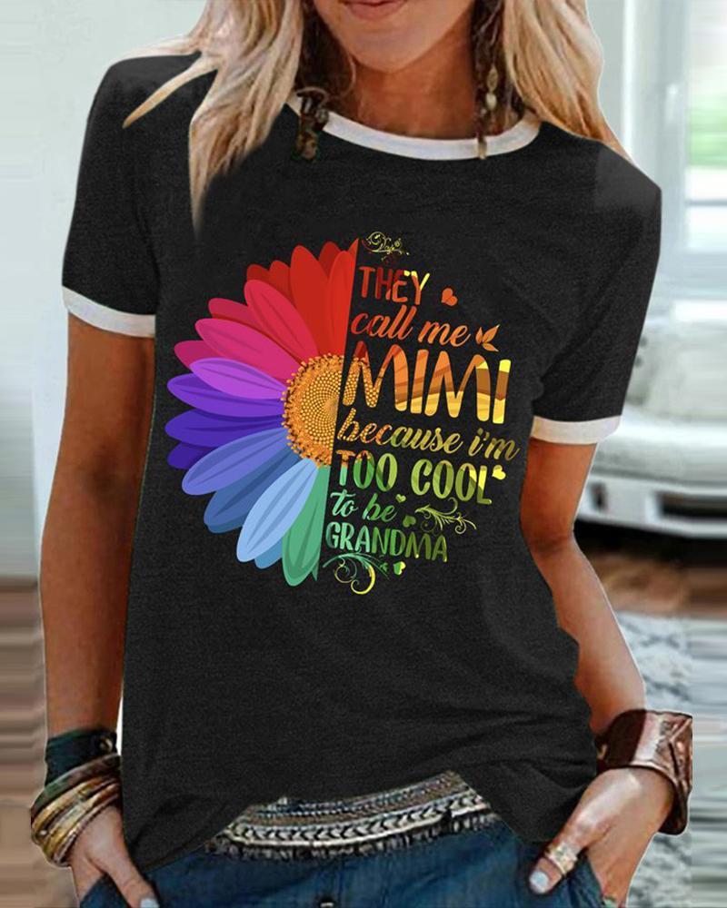 

Independence Day Rainbow Sunflower Slogan Print T-shirt, Black