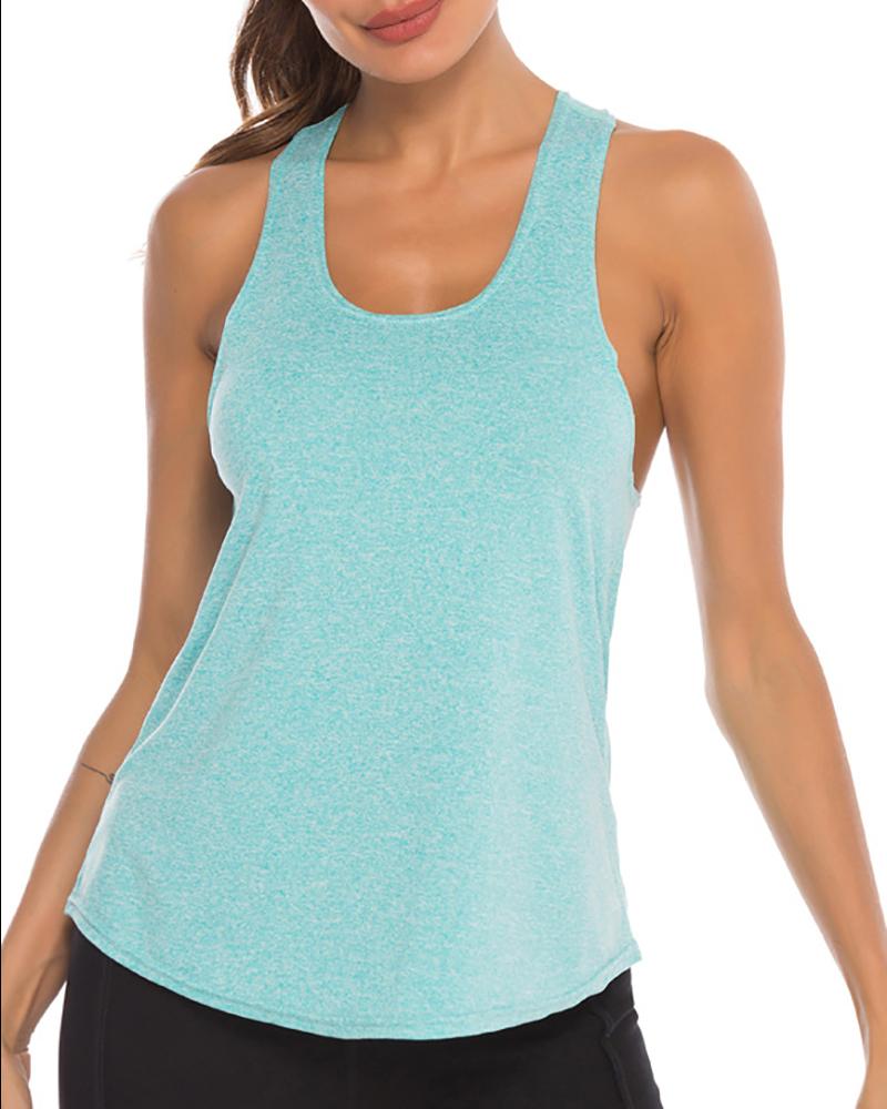 

U Neck T Back Sleeveless Sporty Yoga Top, Blue