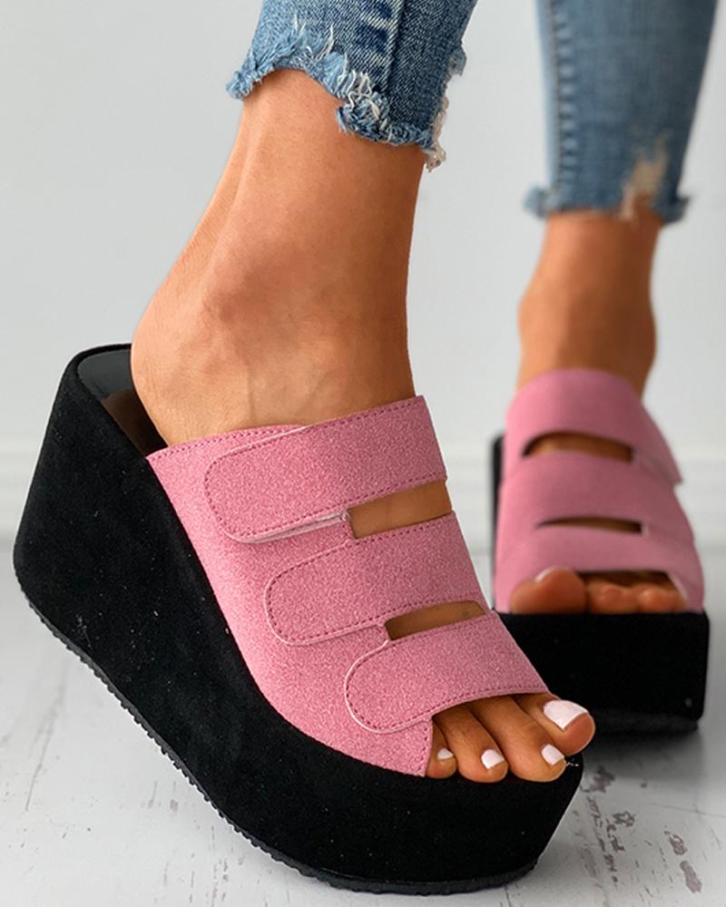 

Velcro Peep Toe Wedge Sandals, Pink