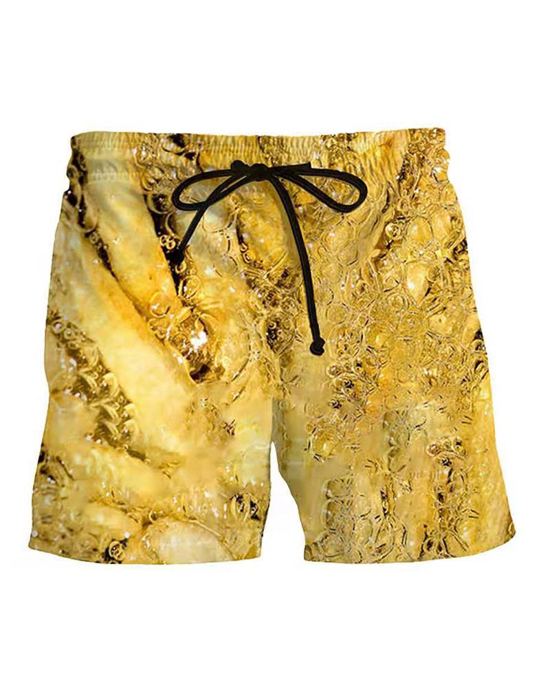 

3D Creative Print Drawstring Loose Beach Short Pants, Multicolor