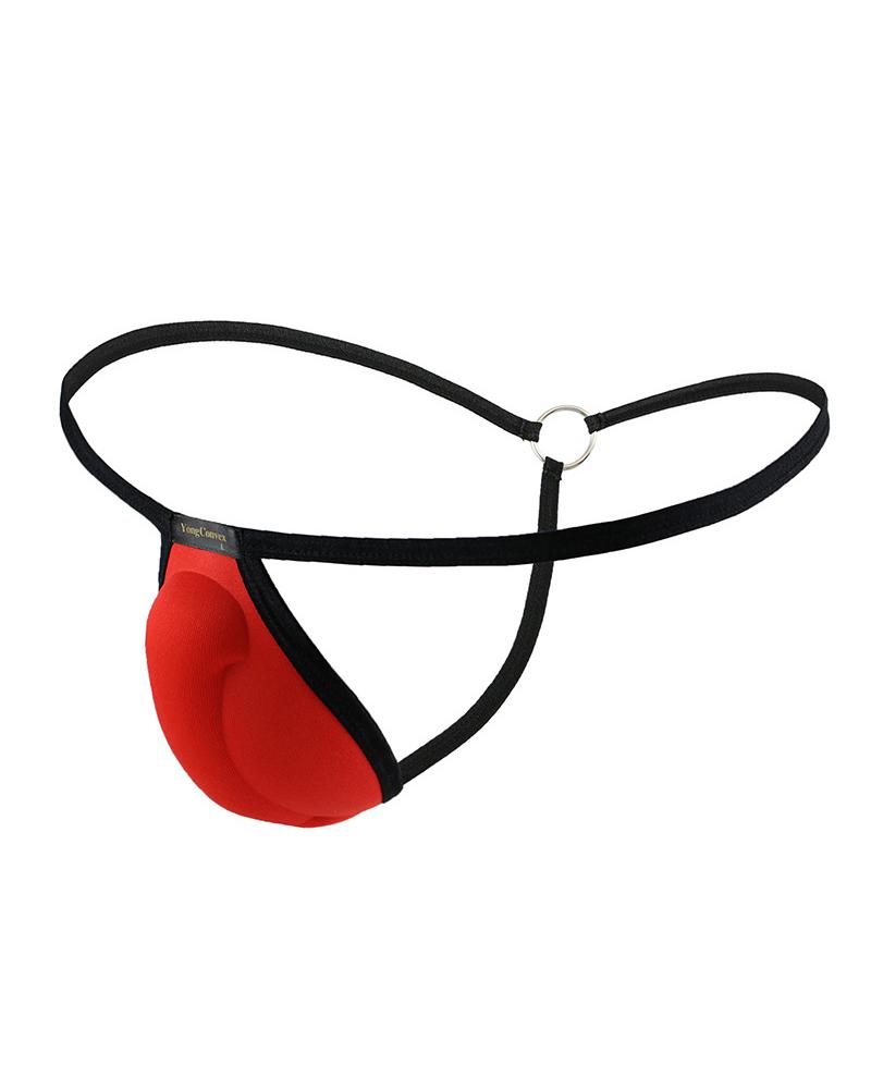 

Color Border Patchwork Skinny T-string Panties Underwear, Red