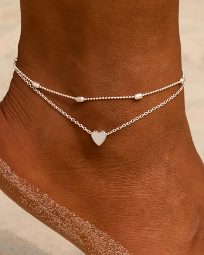 

2pcs Layered Adjustable Foot Jewelry Decoration Summer Beach Dainty Anklets Set, Silver