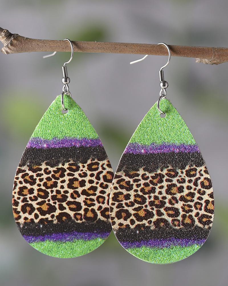 

1Pair Contrast Leopard Waterdrop Earrings, Green