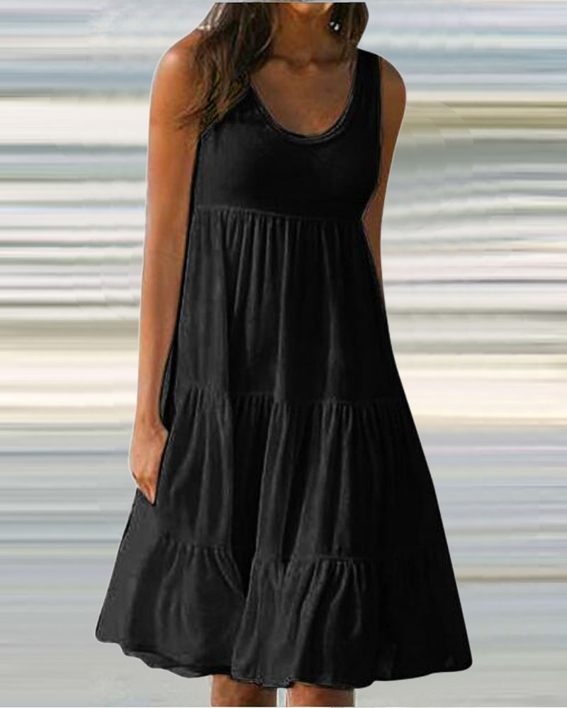

Sleeveless Ruffle Hem Casual Dress, Black