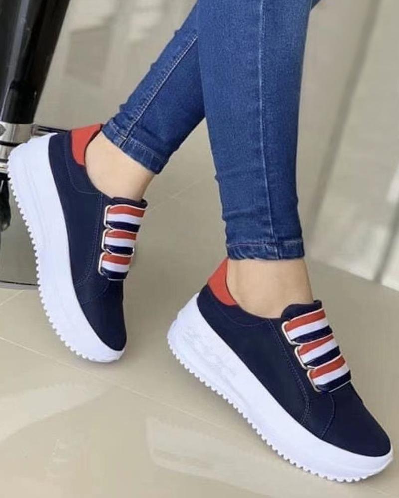 

Striped Slip On Platform Sneakers, Purplish blue