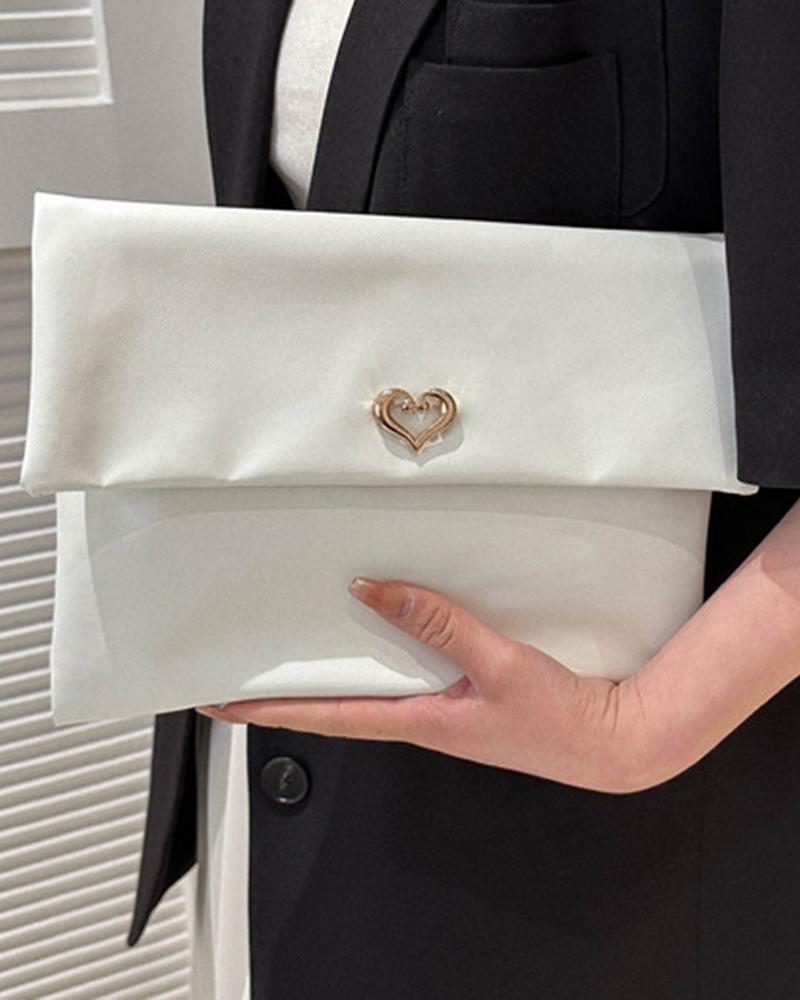 

Heart Pattern Envelop Flap Clutch Bag, White