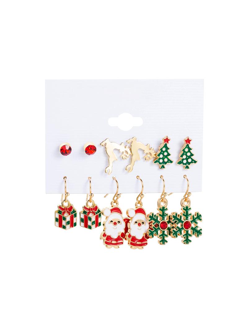 

6Pair Christmas Snowflake Santa Claus Elk Shaped Earrings Set, Style2