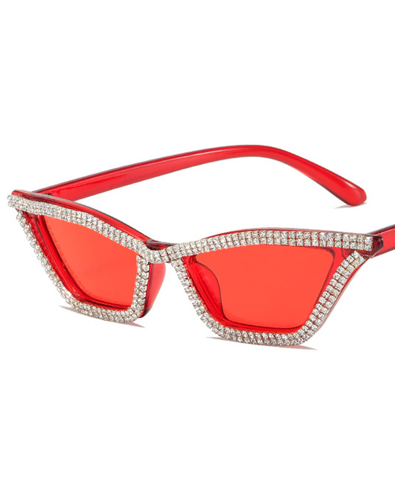 

Rhinestone Cat Eye Frame Vintage Sunglasses, Red