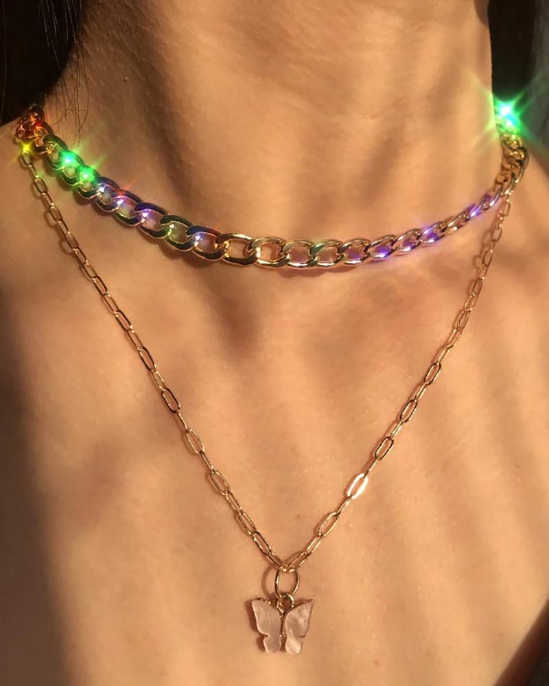 

Chain Butterfly Pattern Pendant Necklace, Gold
