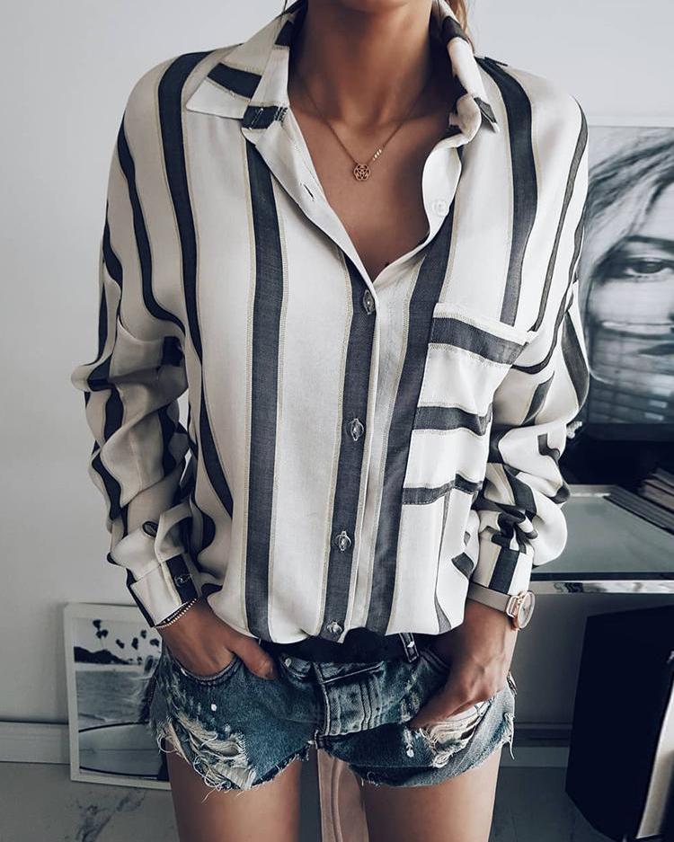 

Fashion Women Buttoned Stripe Print Blouse, Multicolor