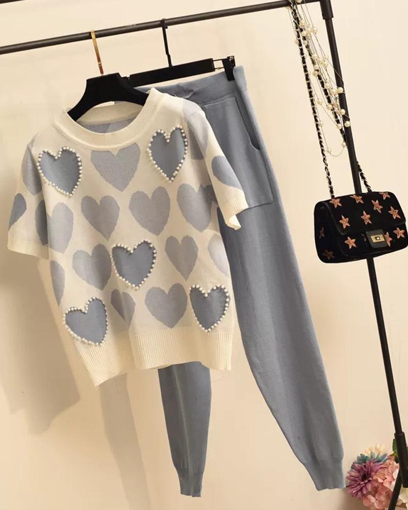 

Heart Print T-Shirt & Pants, Blue