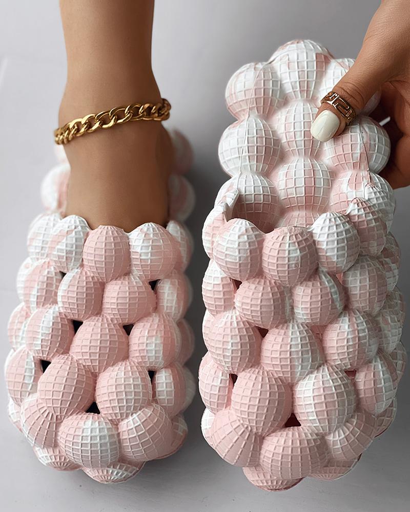 

Colorblock Non Slip Soft Bubble Slippers, White&pink