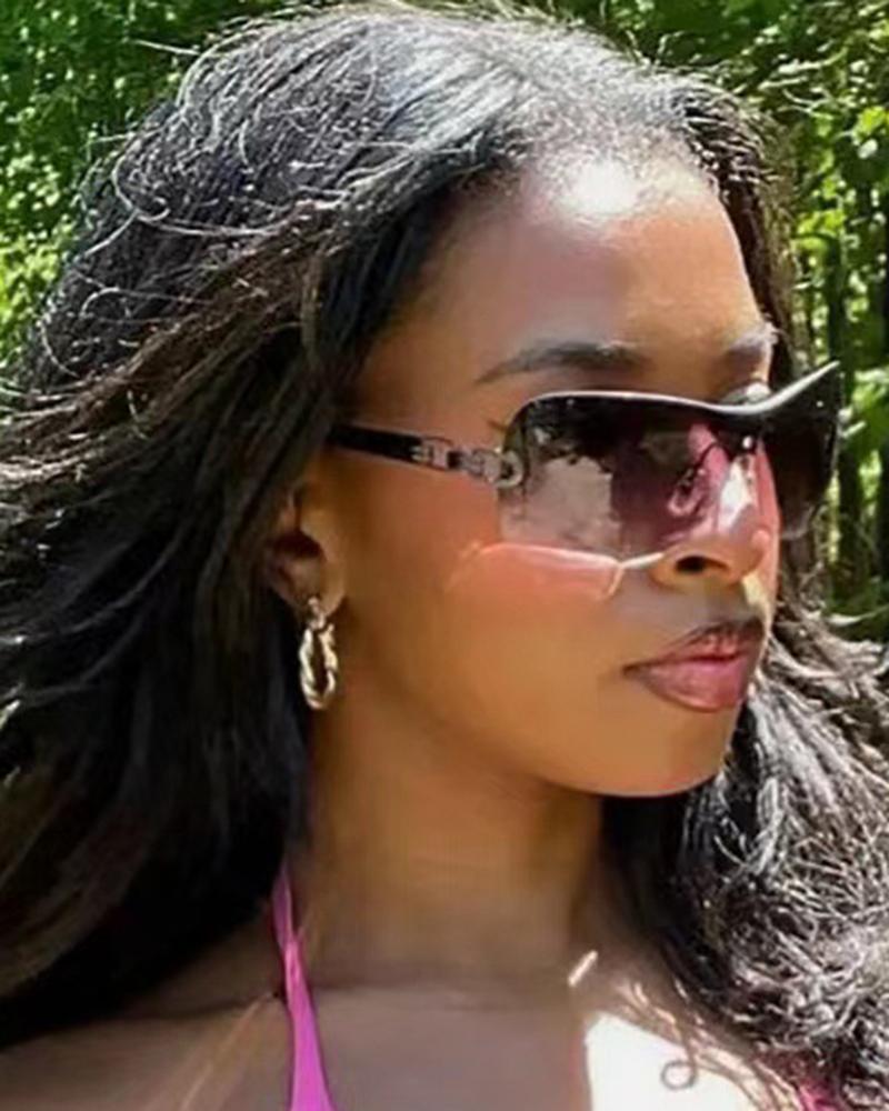 

1Pair Gradient Half Frame Fashionable Square Sunglasses, Coffee