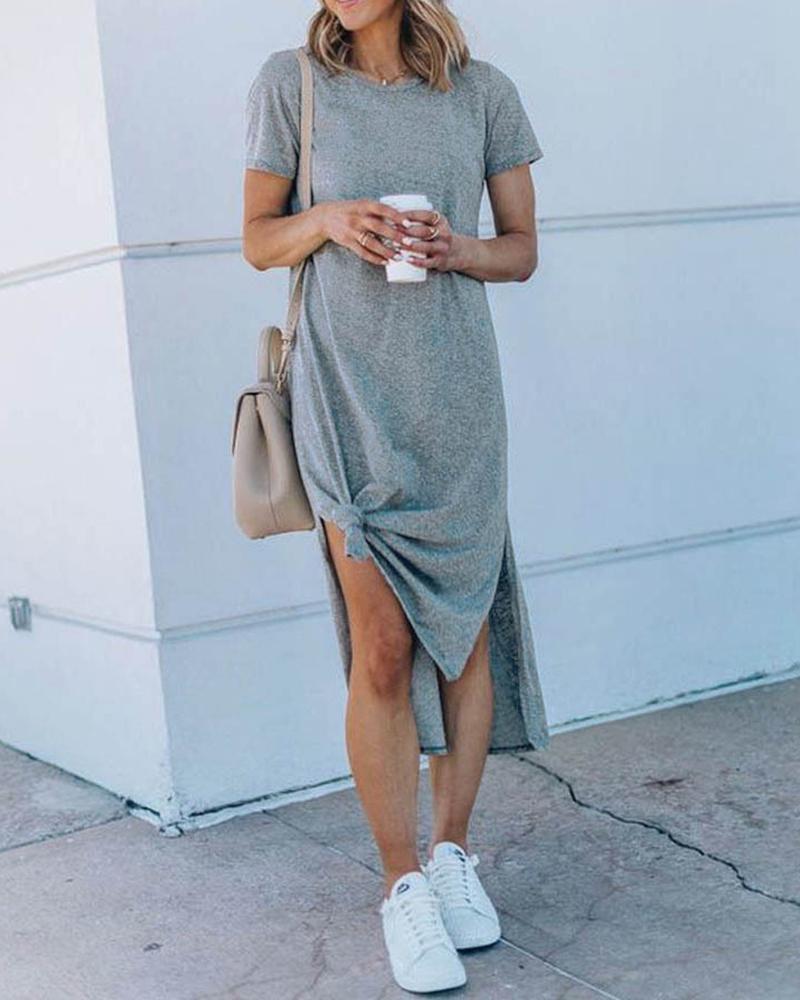 

Round Neck Short Sleeve Casual Dress, Gray