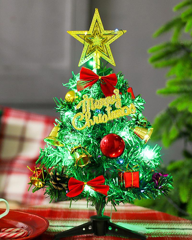 

1pc Artificial Mini Christmas Tree 30cm Tabletop Pre-lit Mini Christmas Tree Set With LED Lights Star Treetopper Hanging Ornaments DIY Christmas Decorations, Style2