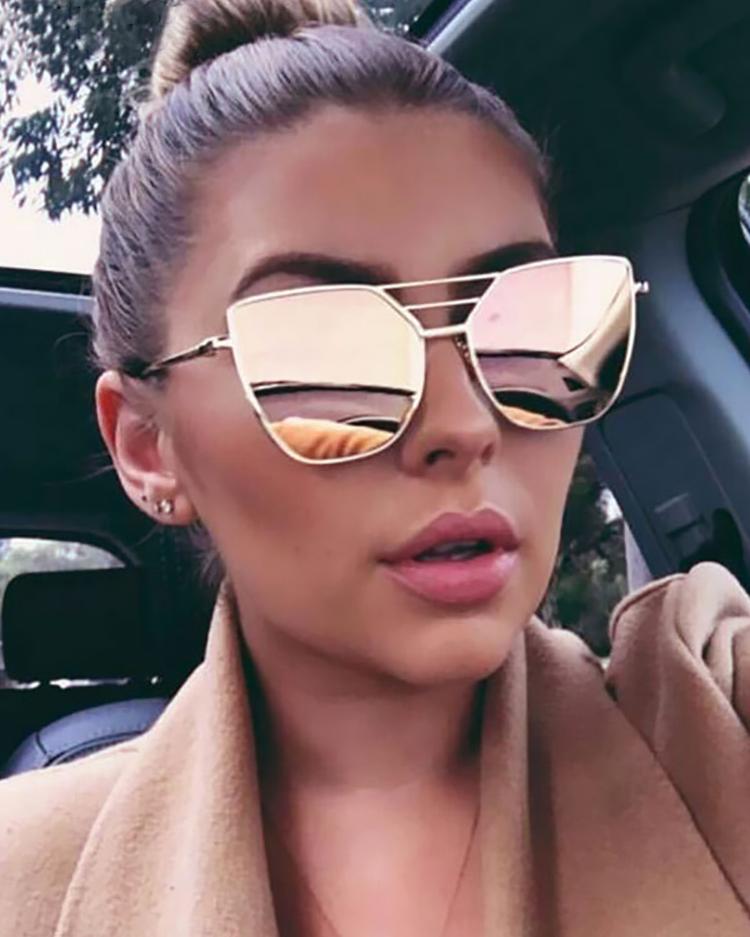 

Metal Frame Irregular Lens Sunglasses, Pink