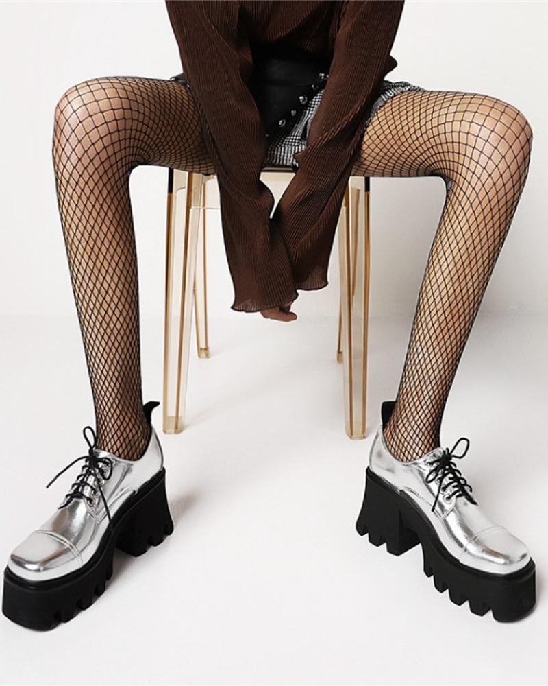 

Chic Ladies Round Toe Lace-up Platform Oxford Shoes, Silver