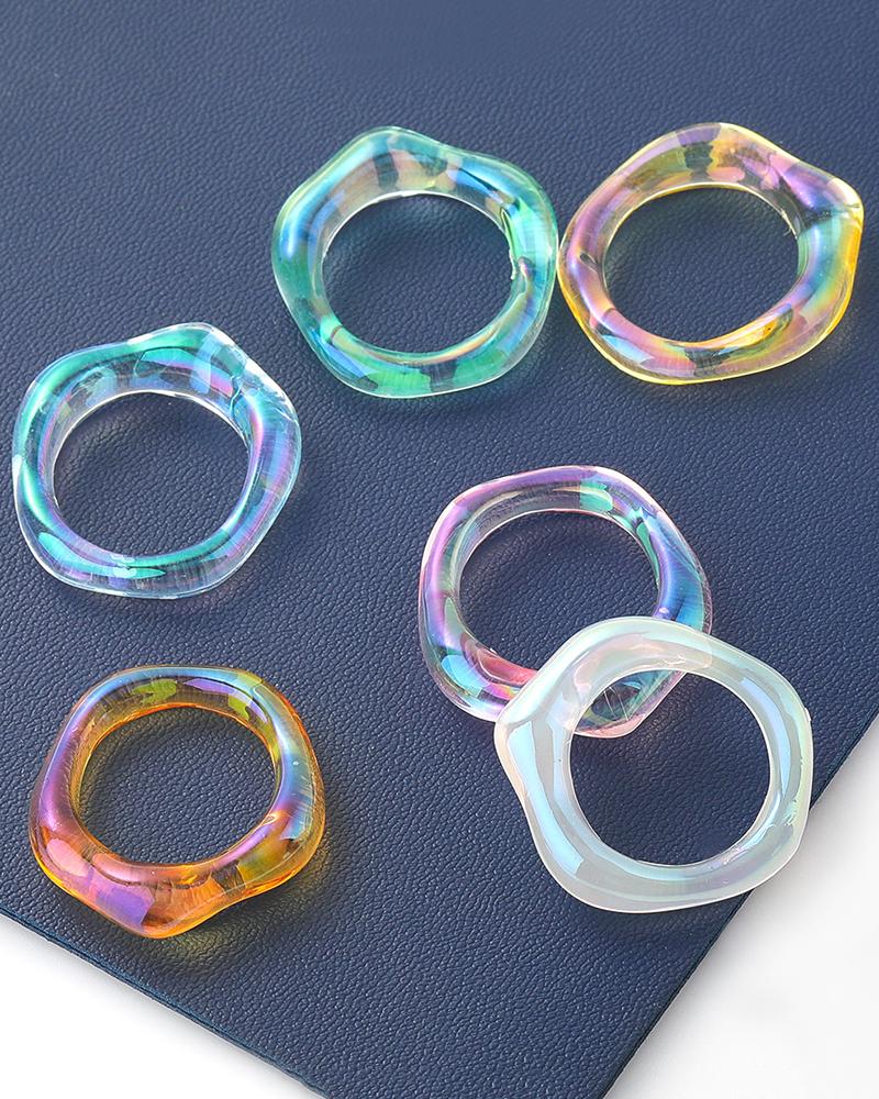 

6pcs Retro Colorful Geometric Shaped Rings Set, Multicolor