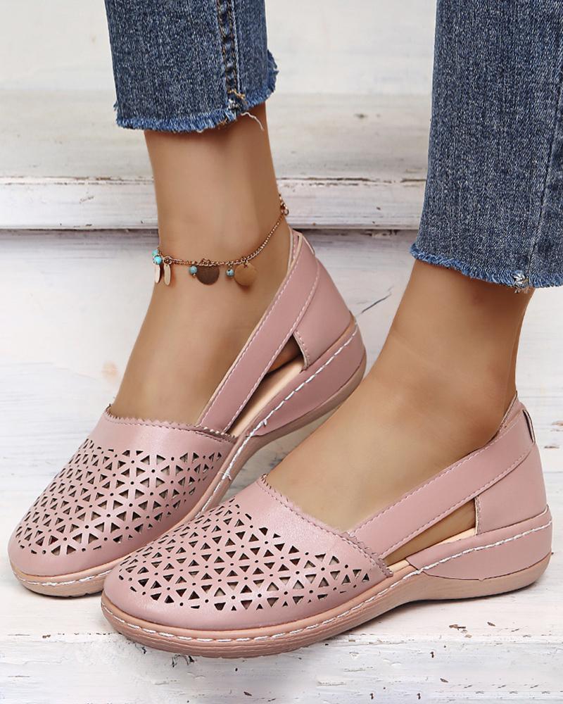 

Hollow Out Round Toe Slip On Sandals, Pink