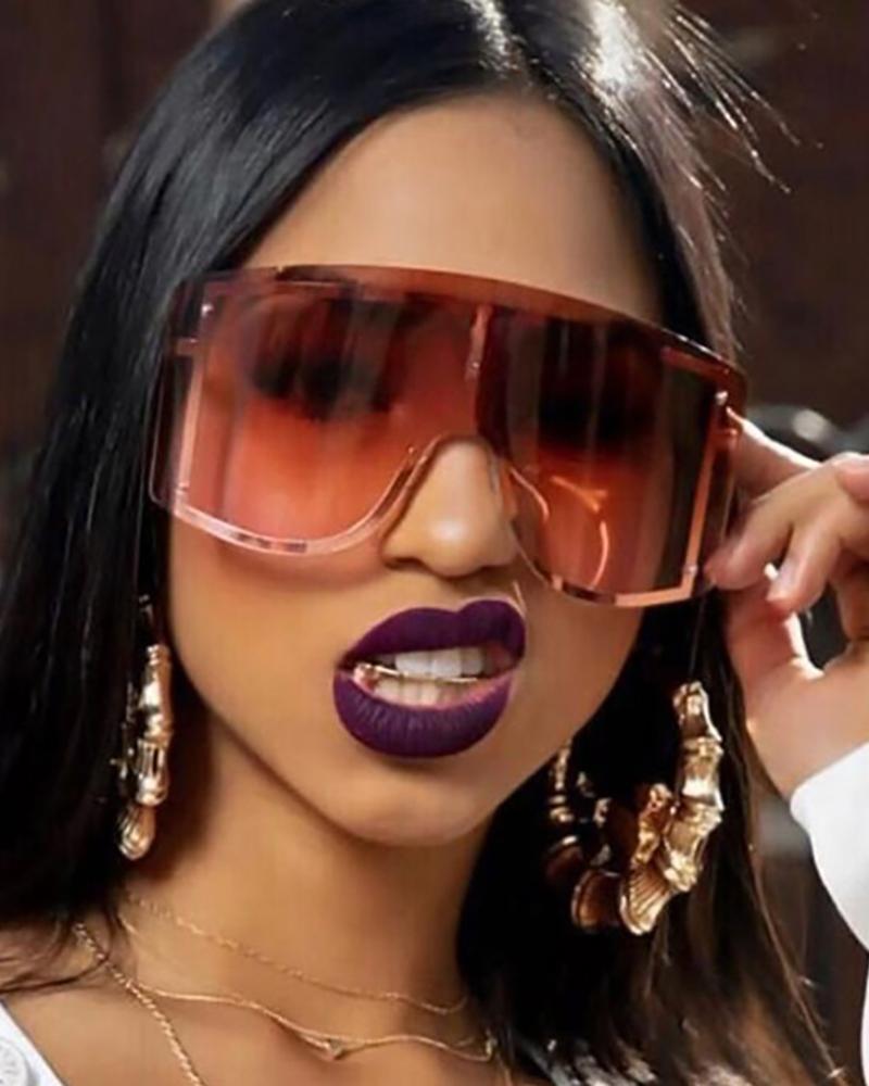 

1Pair Ombre Colorblock Rimless Shield Sunglasses, Orange