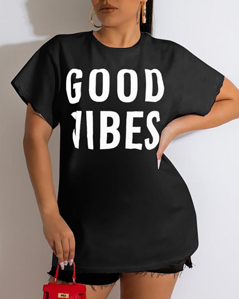 

Letter Print Short Sleeve T-shirt, Black