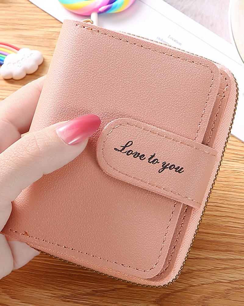 

Letter Print Credit Card Holder Purse, Pink