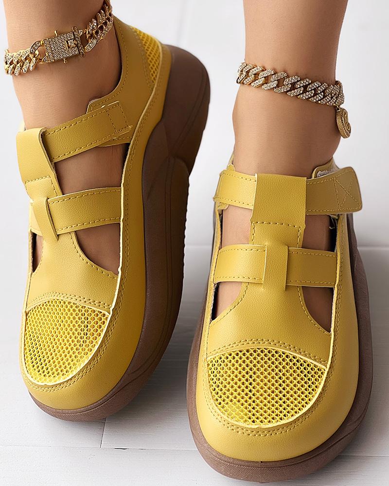 

Hollow Out Breathable Platform Velcro Loafers, Yellow