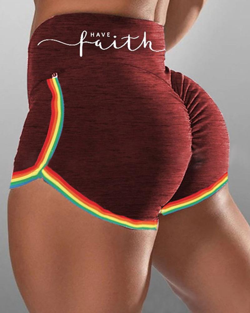 

Rainbow Patch Skinny Slit Active Shorts, Red