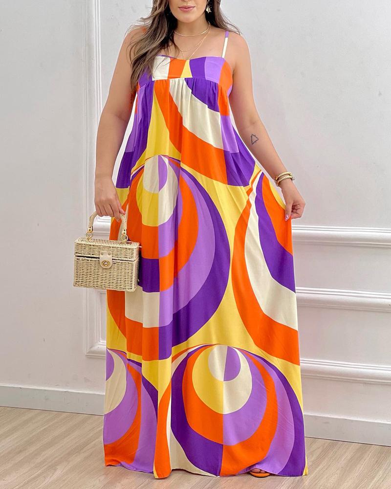 

Geometric Print Spaghetti Strap Maxi Dress, Multicolor
