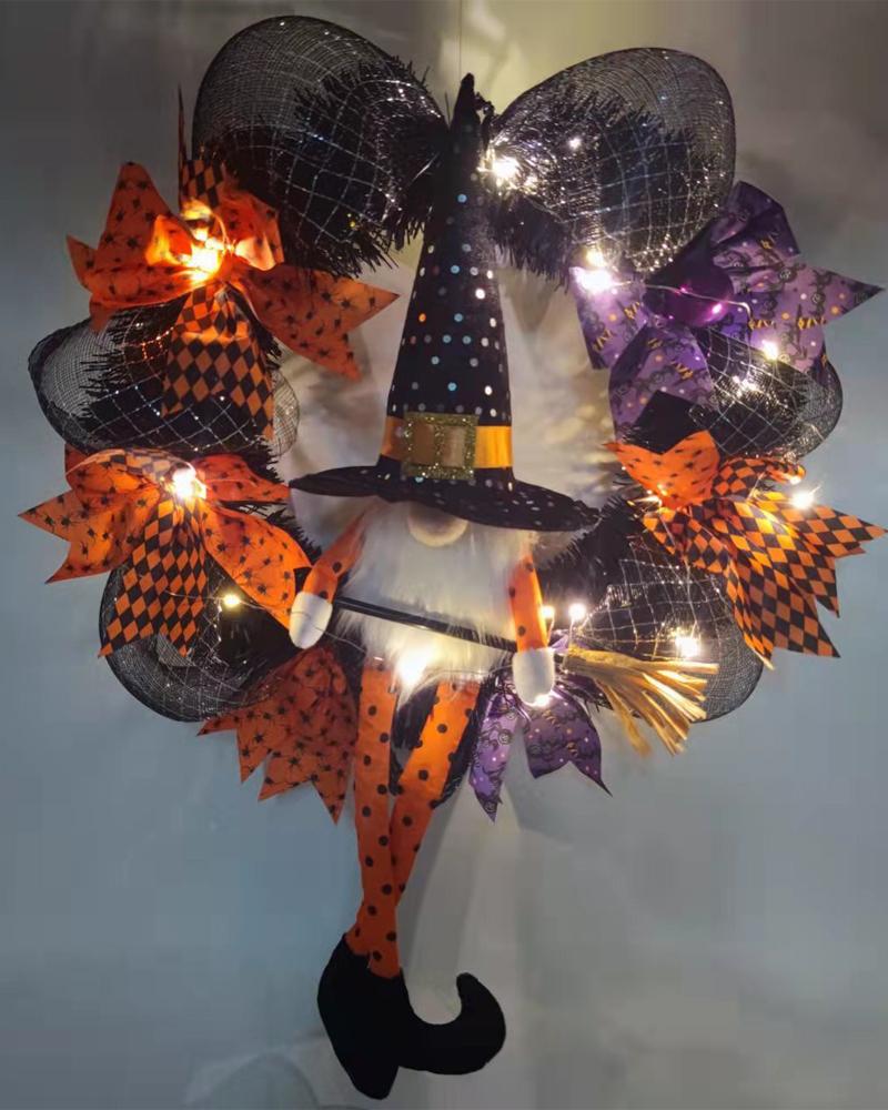 

Halloween Lighted Wreath Autumn Harvest Wreaths Gnome Rudolph Doll Garland Front Door Thanksgiving Festival Decoration Ornaments, Multicolor