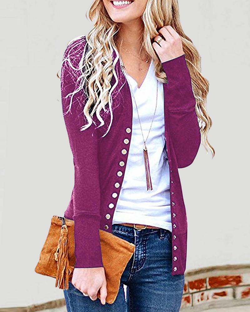 

Long Sleeve Button Front Coat, Purple