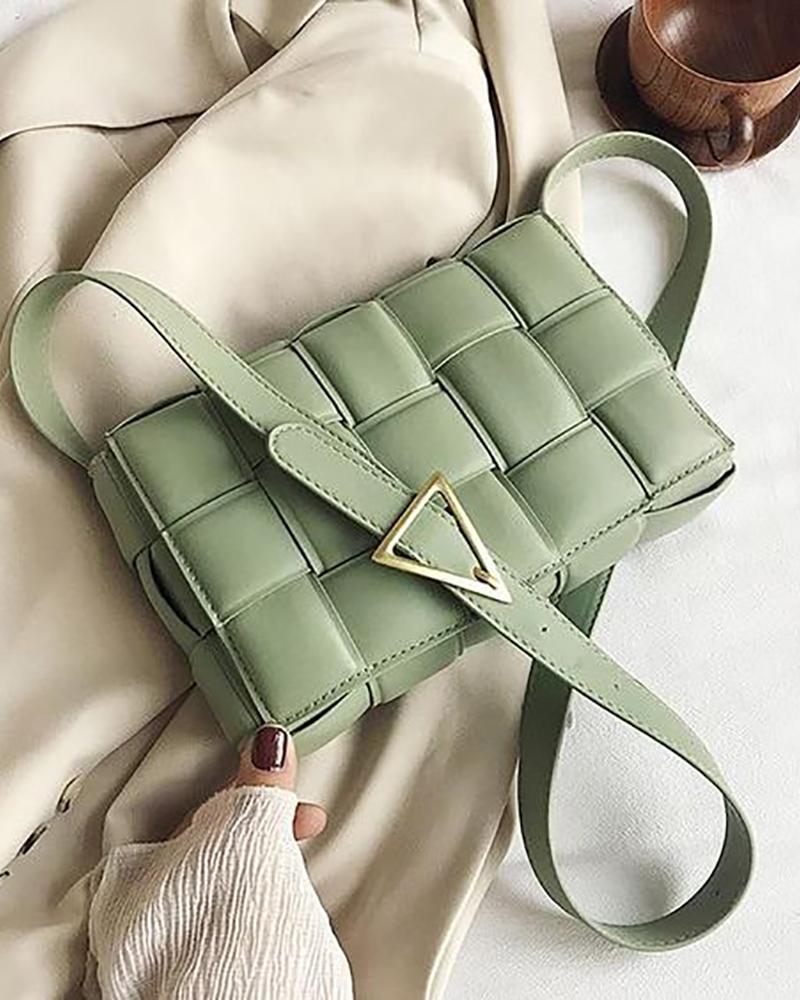 

Weave Metal Decor Flap Crossbody Bag, Green