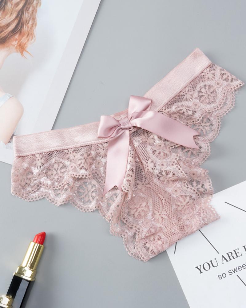 

Bowknot Decor Crochet Lace Skinny Panty, Pink