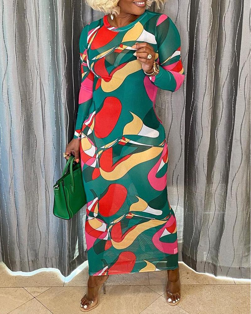 

Cheetah / Letter Print Colorblock Skinny Maxi Dress, Green