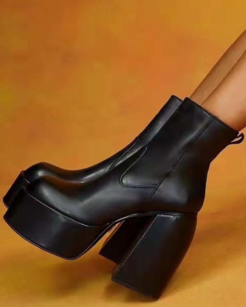 

Platform PU Leather Chunky Boots, Black