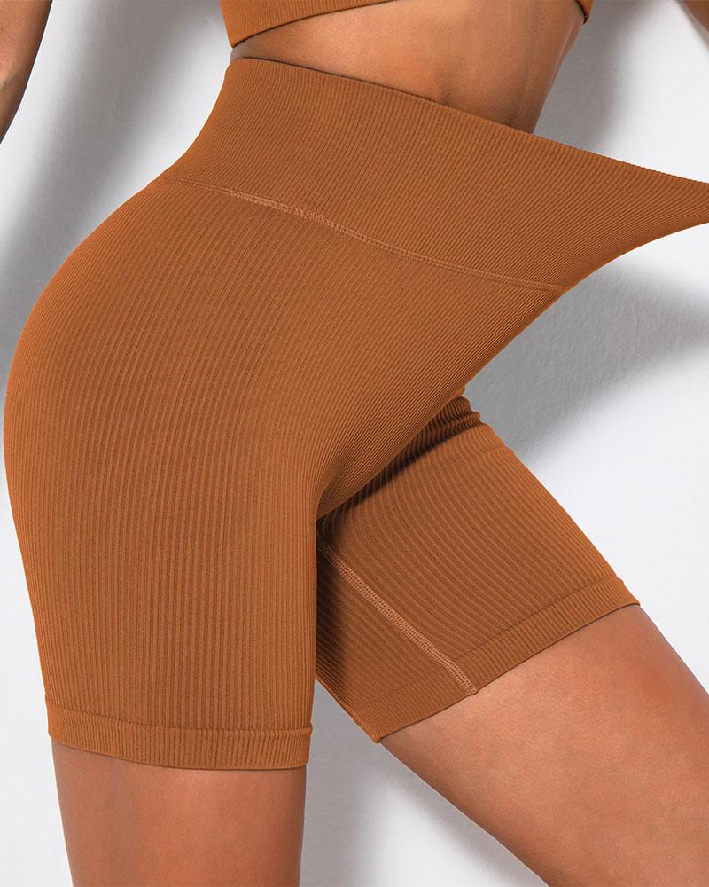 

High Waist Tummy Control Butt Lift Active Shorts, Coffee